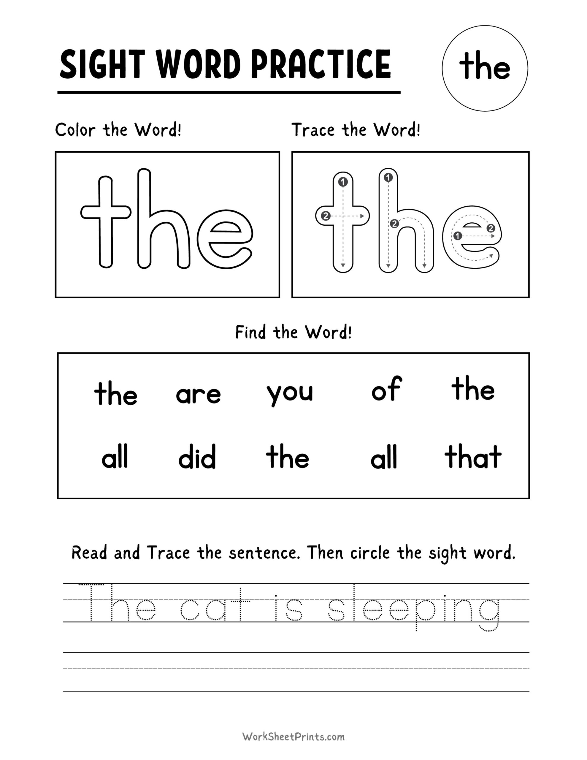 Free Printable Sight Word Worksheets Kindergarten Free Printable Sight Word Worksheets Kindergarten