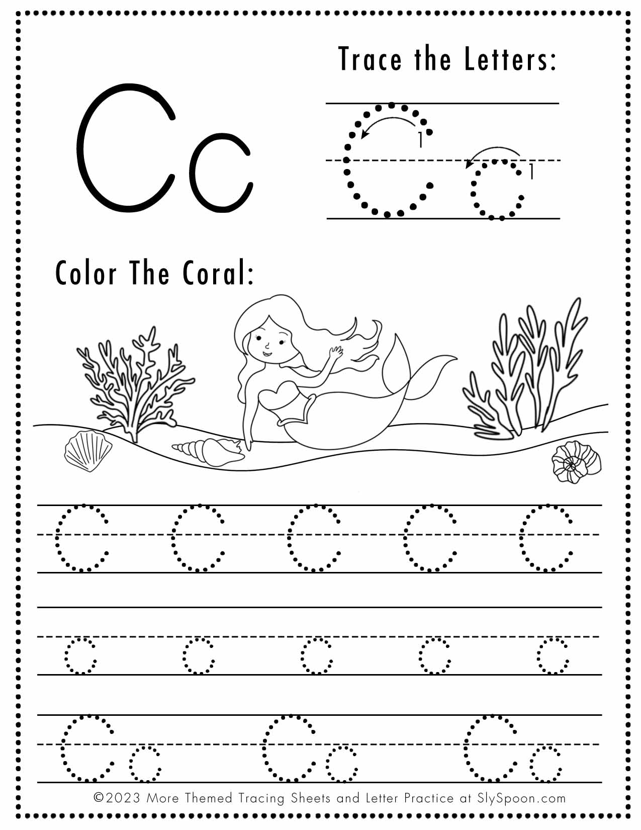 Free Letter C Tracing Worksheets Printable Mermaid Themed Sly Free Letter C Tracing Worksheets Printable Mermaid Themed Sly