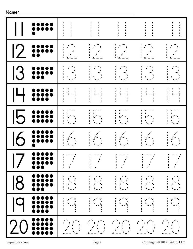 FREE Number Tracing Worksheets Numbers 1 20 FREE Number Tracing Worksheets Numbers 1 20