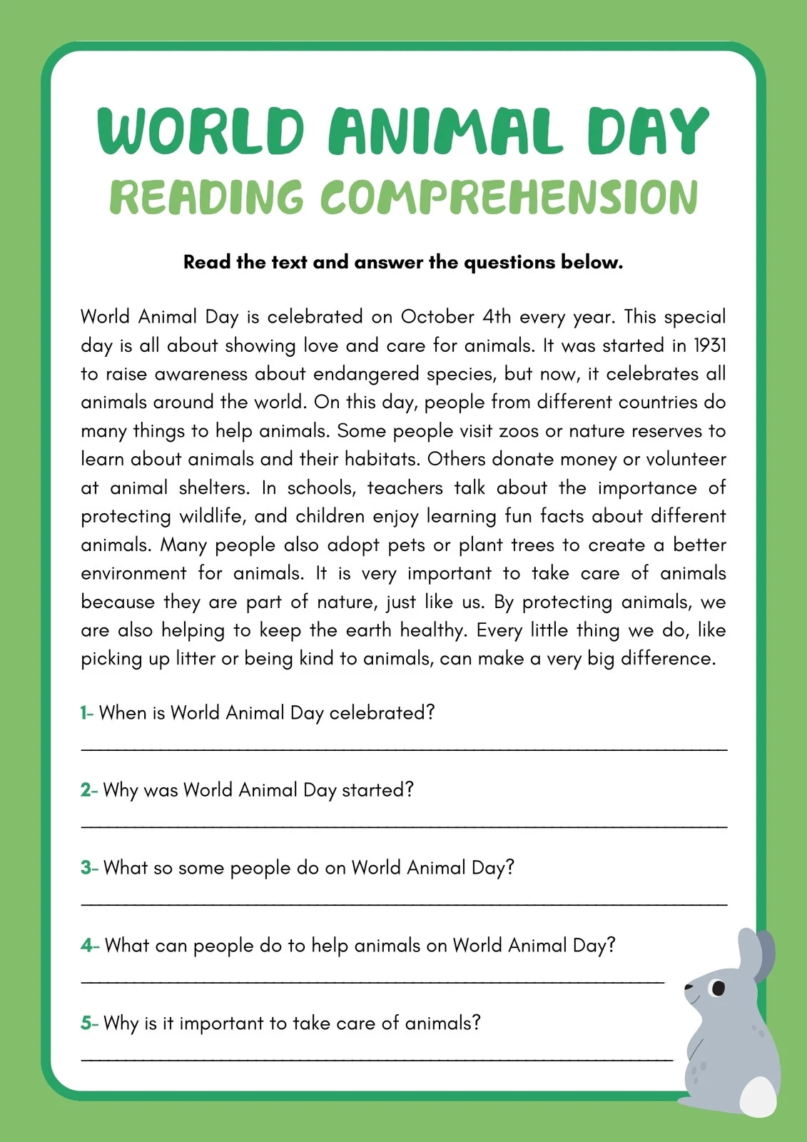 Free Printable Reading Comprehension Worksheets For 3rd Graders