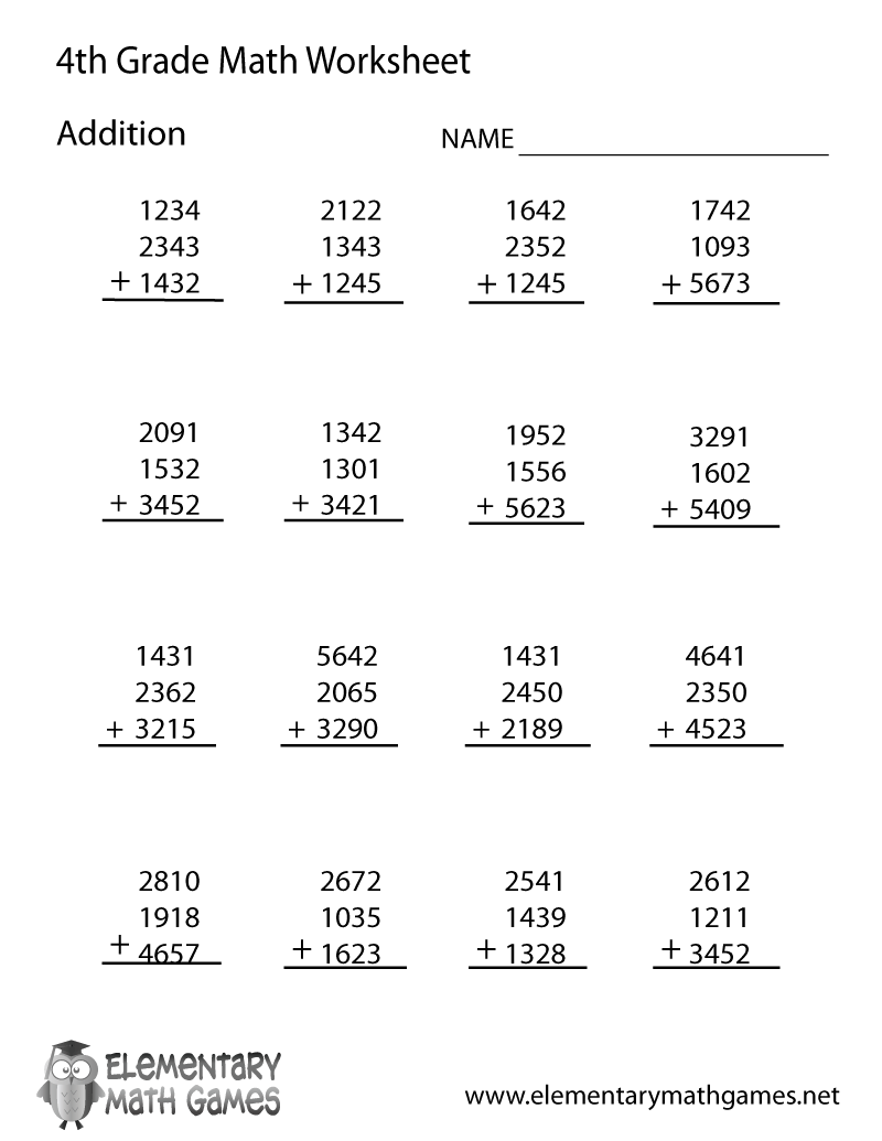Free Printable Addition Worksheet For Fourth Grade Free Printable Addition Worksheet For Fourth Grade