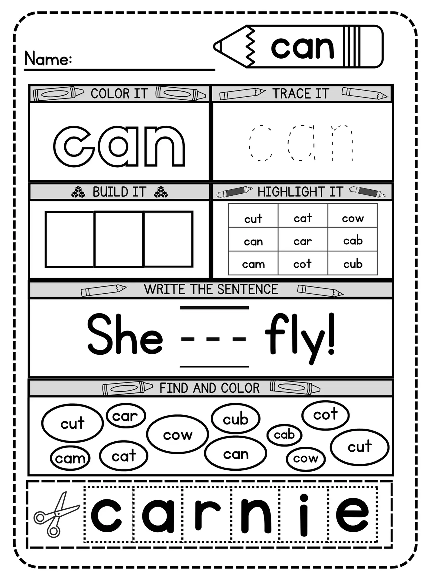 Free Printable Can Sight Word Worksheet For Kindergarten Simple Free Printable Can Sight Word Worksheet For Kindergarten Simple