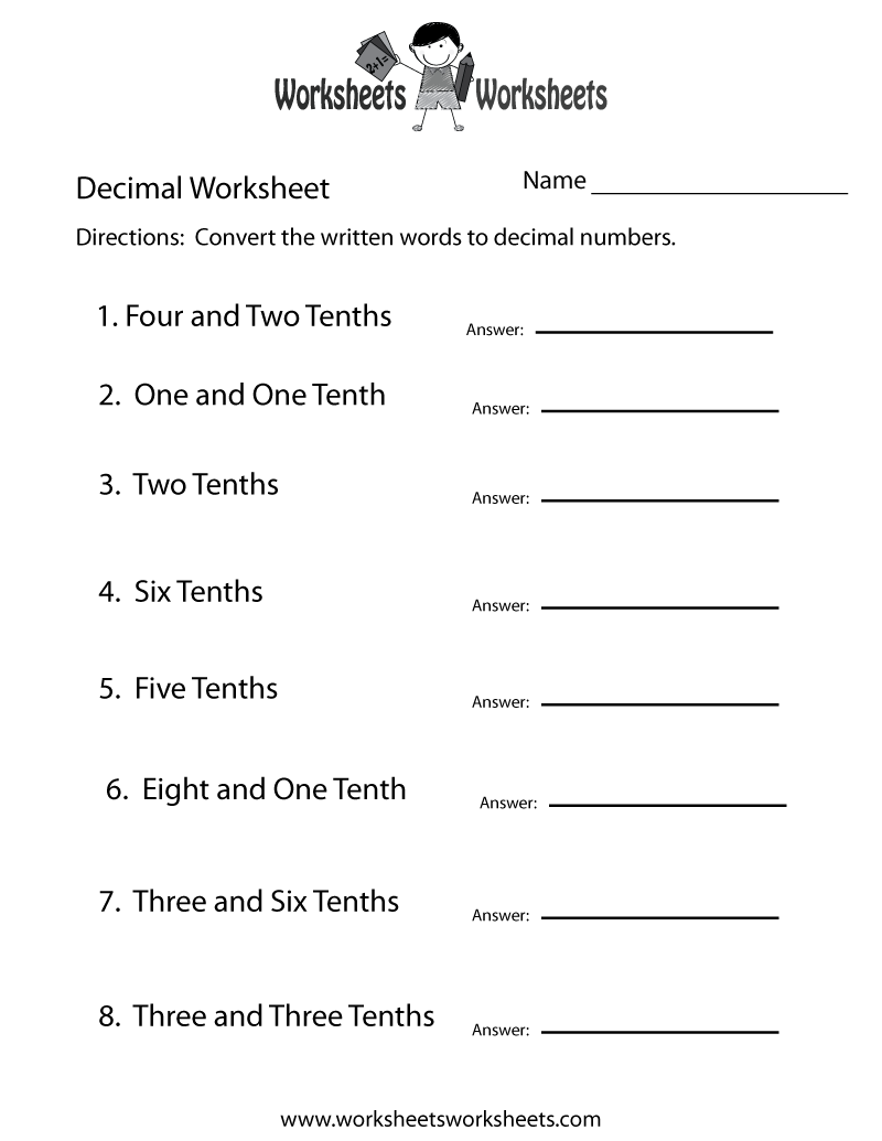 Free Printable Decimal Worksheets Free Printable Decimal Worksheets