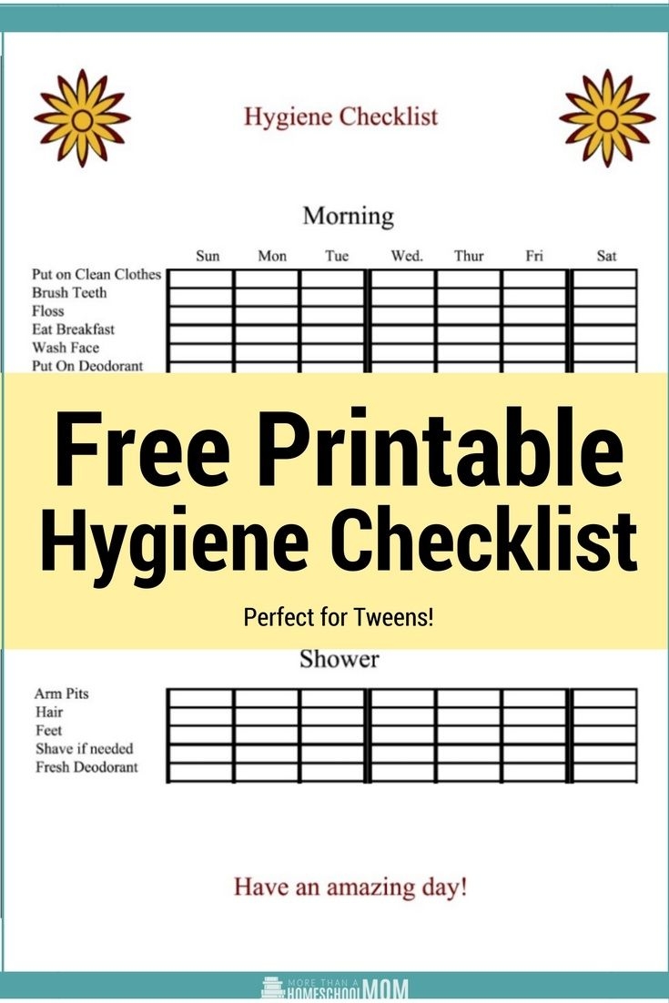 FREE Printable Hygiene Checklist FREE Printable Hygiene Checklist