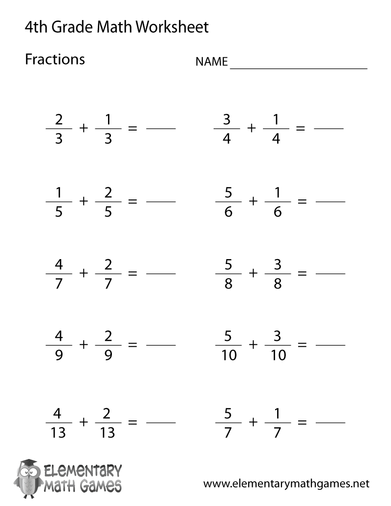 Fractions Worksheets Printable