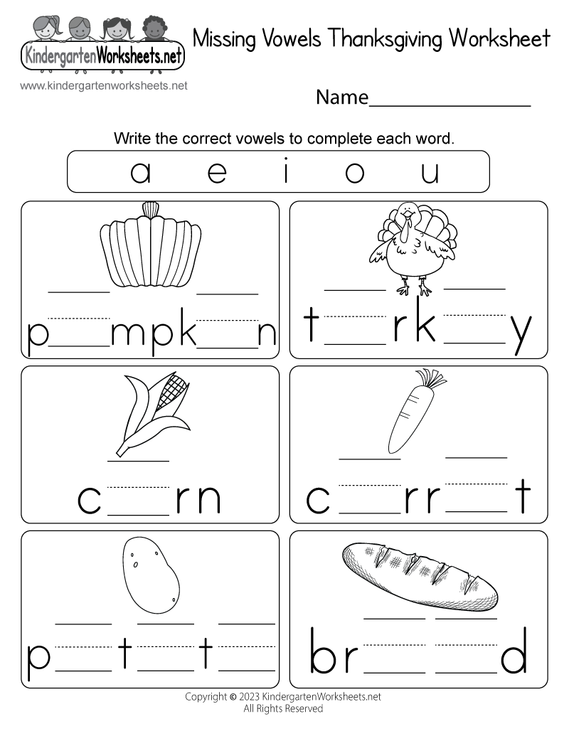 Free Printable Missing Vowels Thanksgiving Worksheet Free Printable Missing Vowels Thanksgiving Worksheet