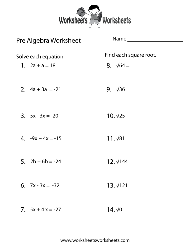 Free Printable Algebra Worksheets Free Printable Algebra Worksheets
