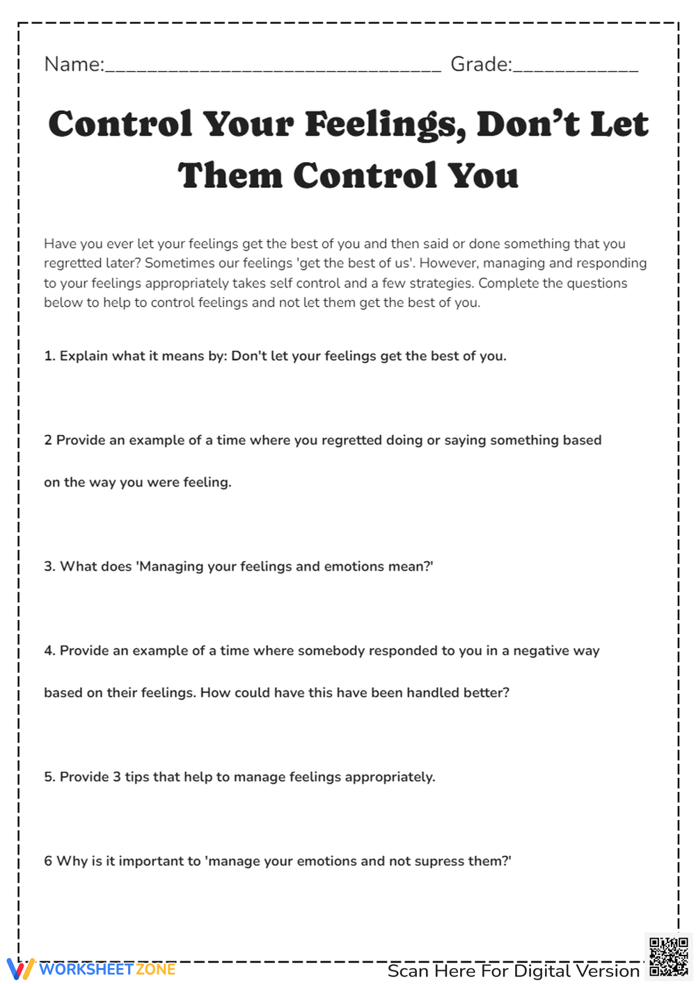 Free Printable Self Control Worksheets For All Ages Worksheets 