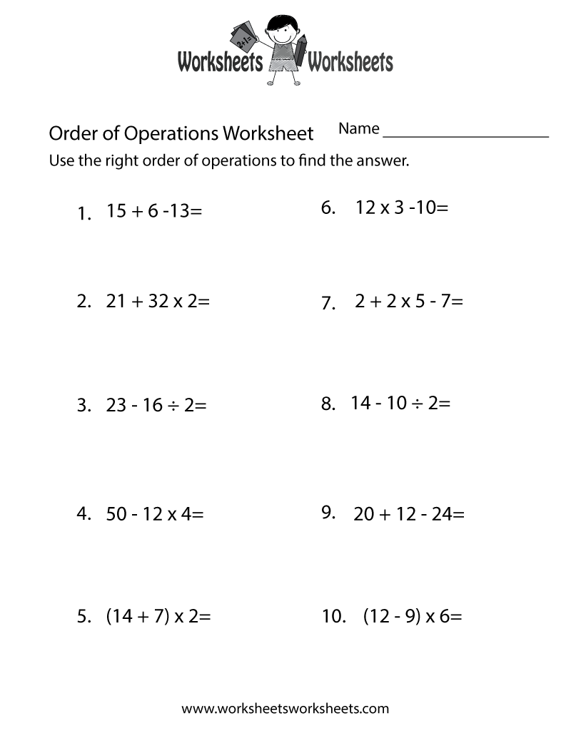 Free Printable Simple Order Of Operations Worksheet Worksheets Free Printable Simple Order Of Operations Worksheet Worksheets