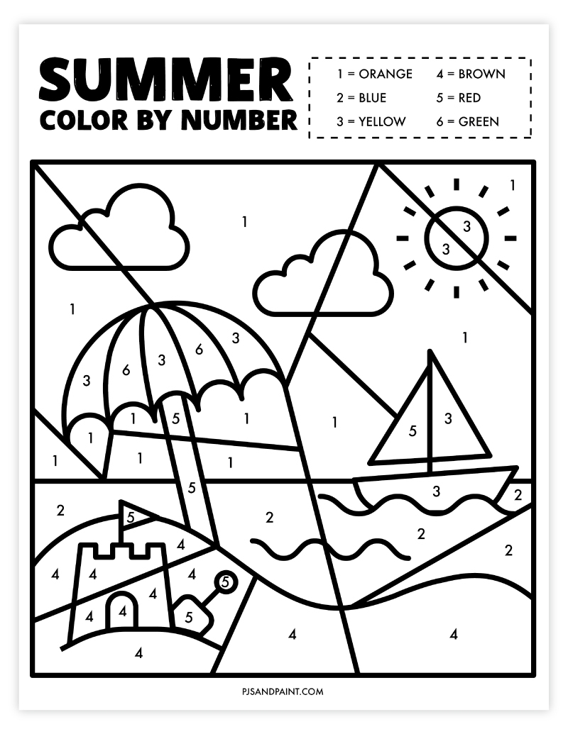 free printable summer color by number worksheet free printable summer color by number worksheet