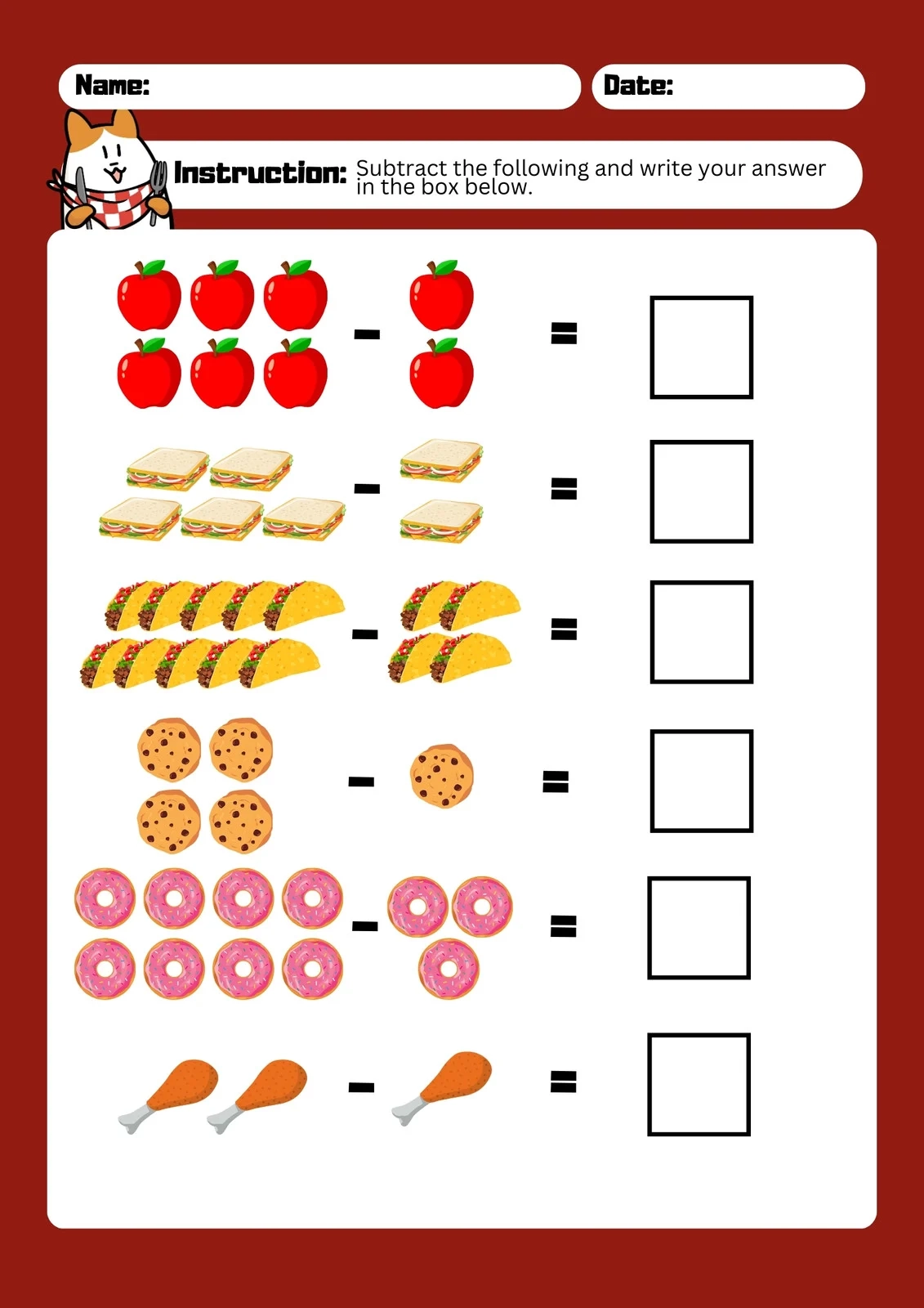 Free Subtraction Worksheet Templates To Edit And Print Canva
