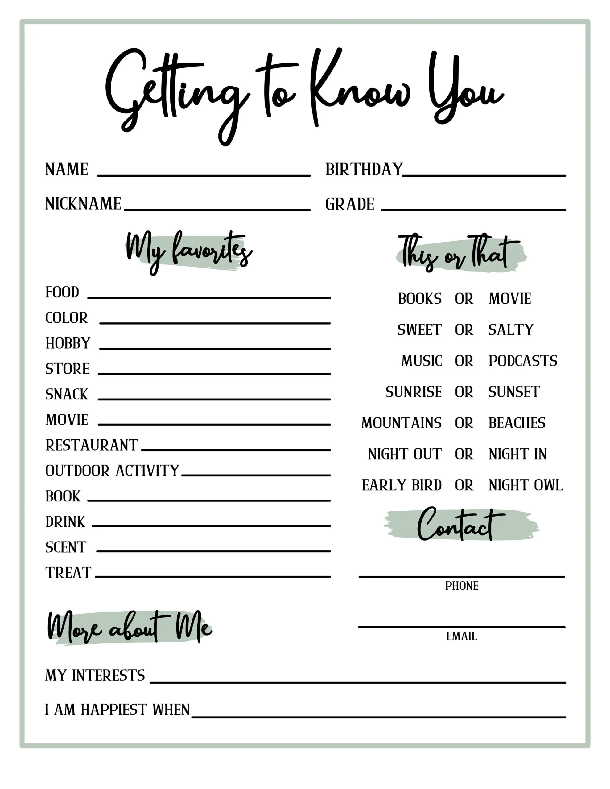 Get To Know You Getting To Know You Page Get To Know You Get To Know You Getting To Know You Page Get To Know You