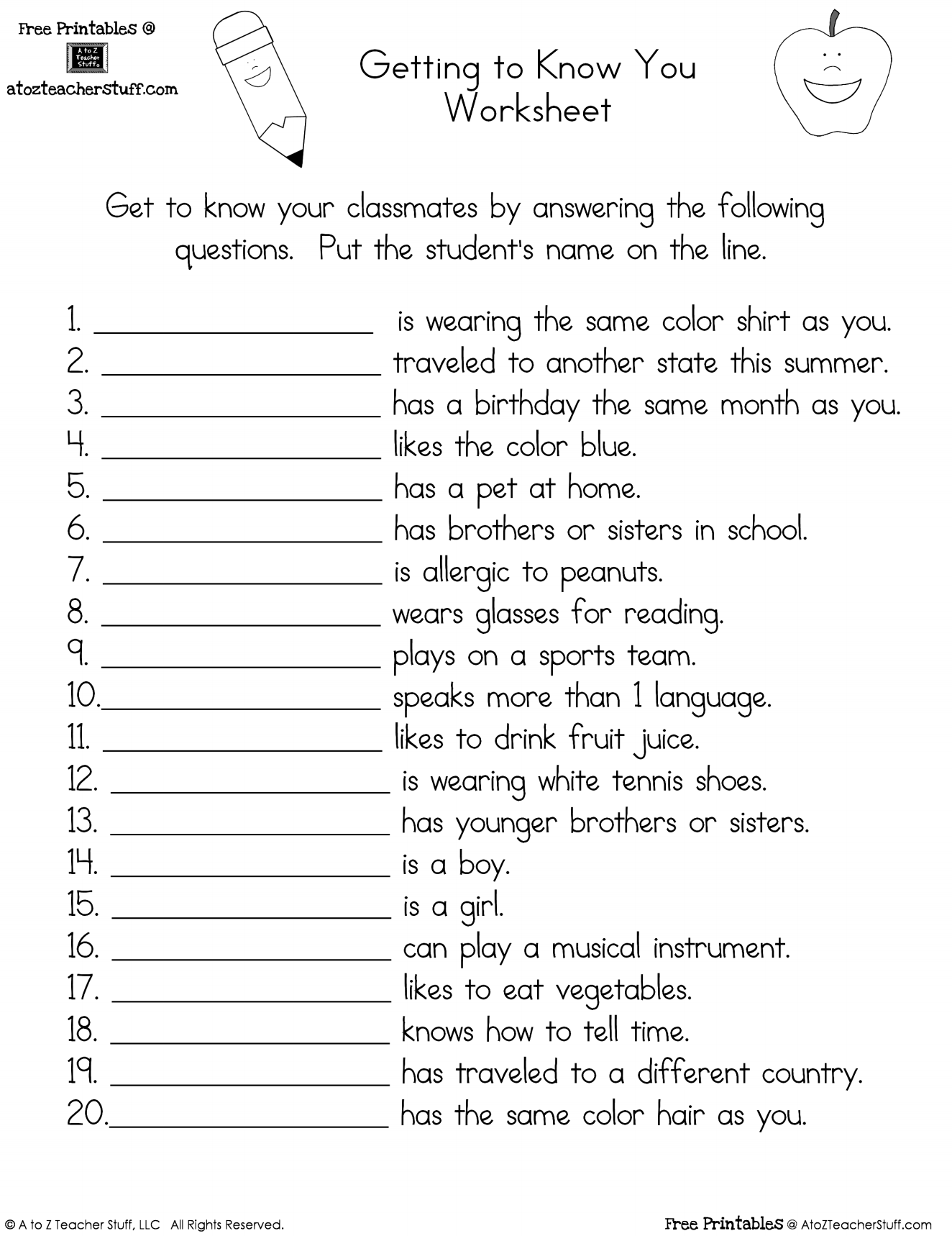Getting To Know You Worksheet A To Z Teacher Stuff Printable Getting To Know You Worksheet A To Z Teacher Stuff Printable