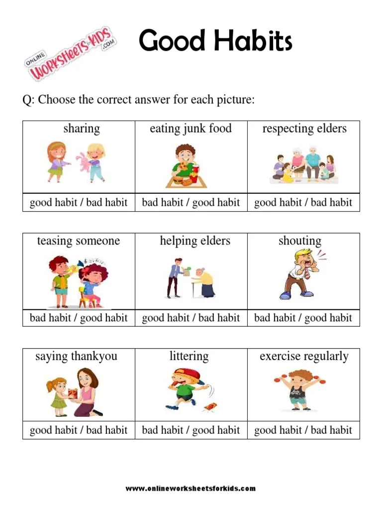 Good Habits Vs Bad Habits Worksheet For Grade 1 8 PDF Lifestyle Good Habits Vs Bad Habits Worksheet For Grade 1 8 PDF Lifestyle