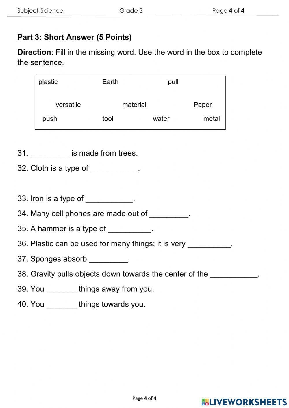 Printable Science Worksheets For Grade 3 Printable Science Worksheets For Grade 3