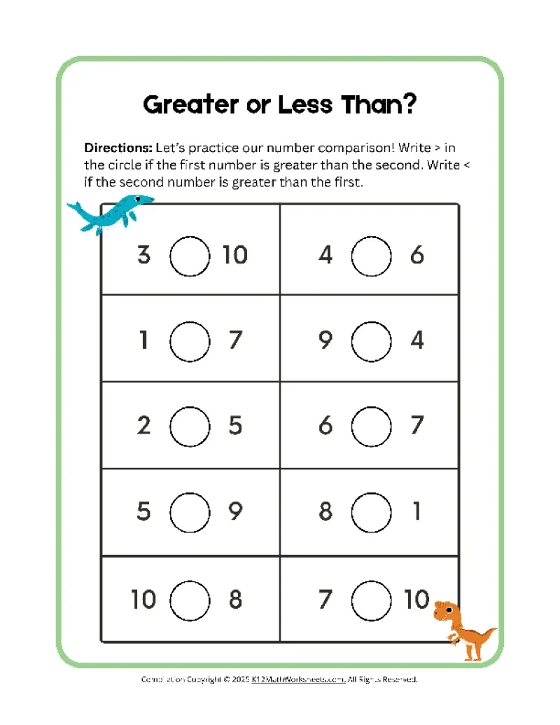 Greater Than Less Than Free Printable Worksheets Greater Than Less Than Free Printable Worksheets