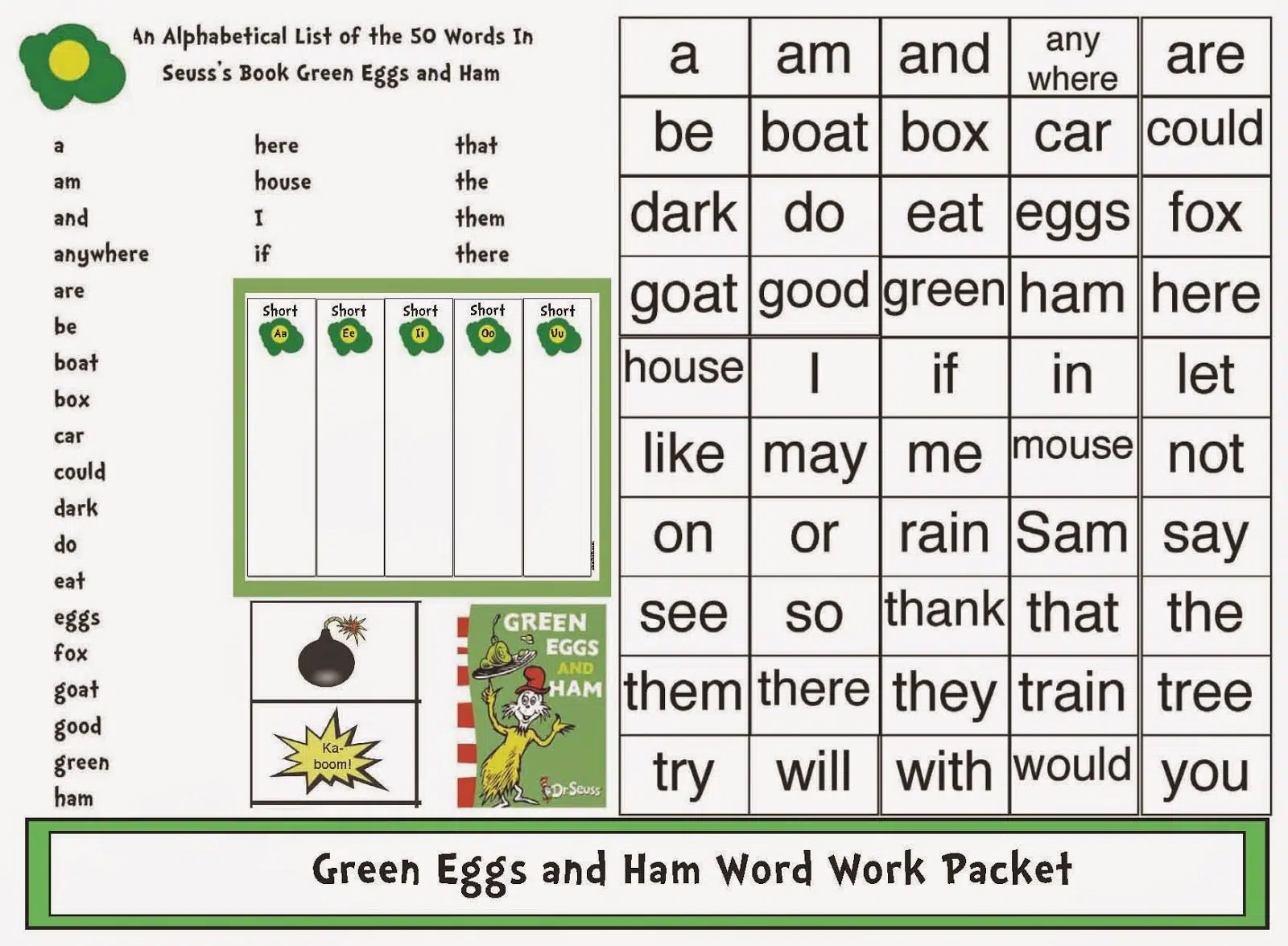 Green Eggs amp Ham Word Work Packet Classroom Freebies Green Eggs amp Ham Word Work Packet Classroom Freebies
