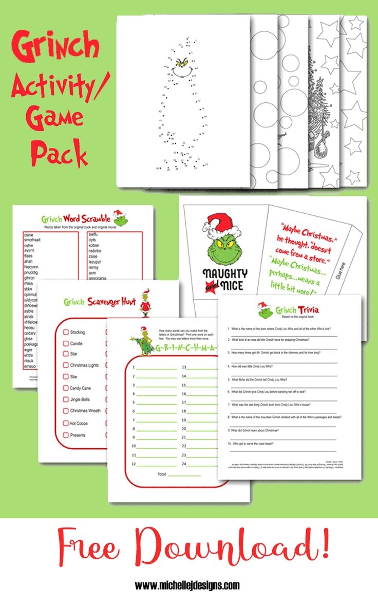 Grinch Activity Pack Michelle James Designs Grinch Activity Pack Michelle James Designs