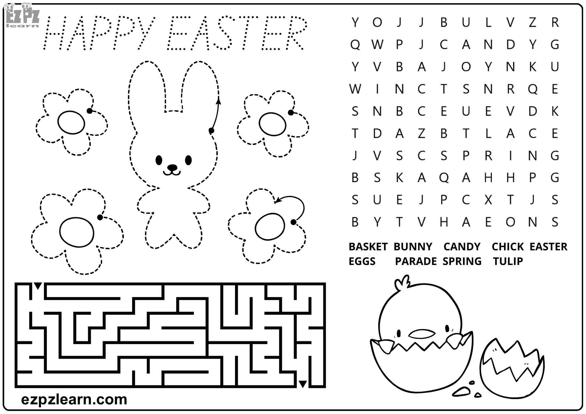 Happy Easter Activity For Kids Word Search Tracing Coloring And Happy Easter Activity For Kids Word Search Tracing Coloring And