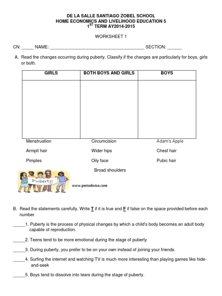 Free Printable Puberty Activity Worksheets Free Printable Puberty Activity Worksheets