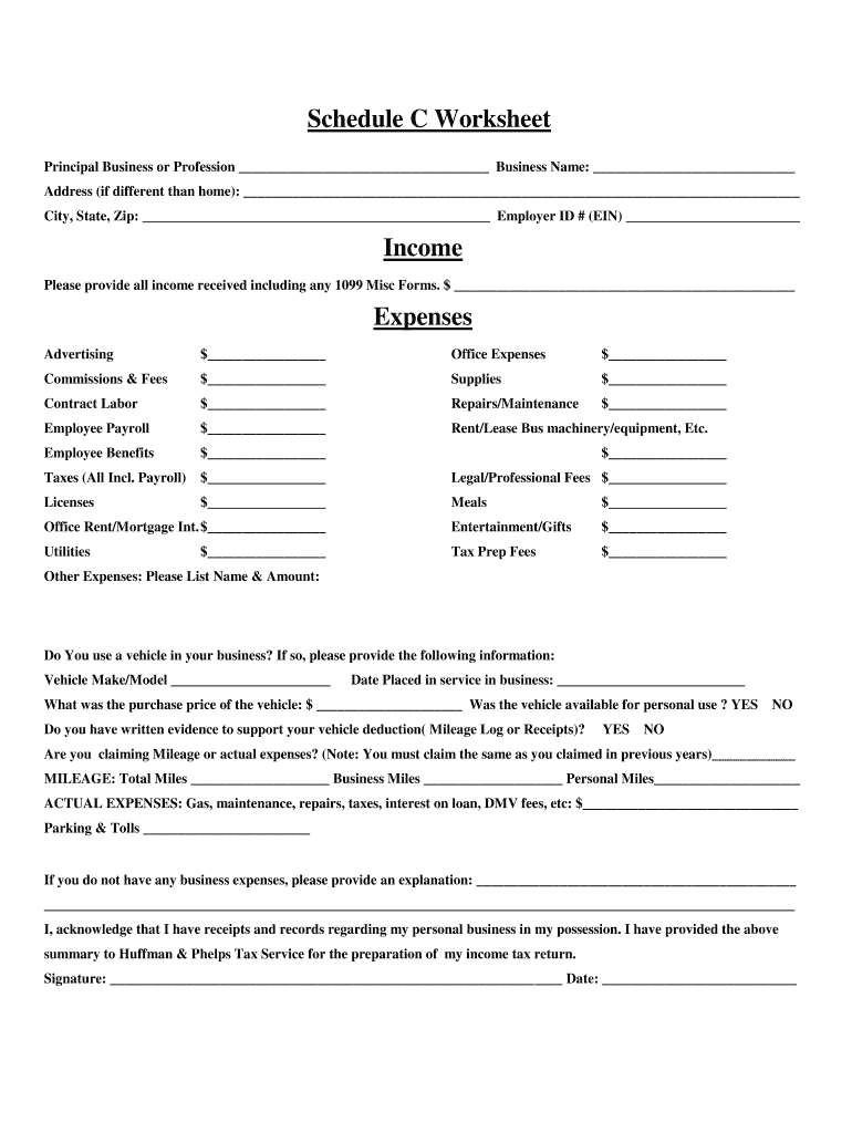 Huffman Phelps Tax Service Schedule C Form Fill Online Huffman Phelps Tax Service Schedule C Form Fill Online