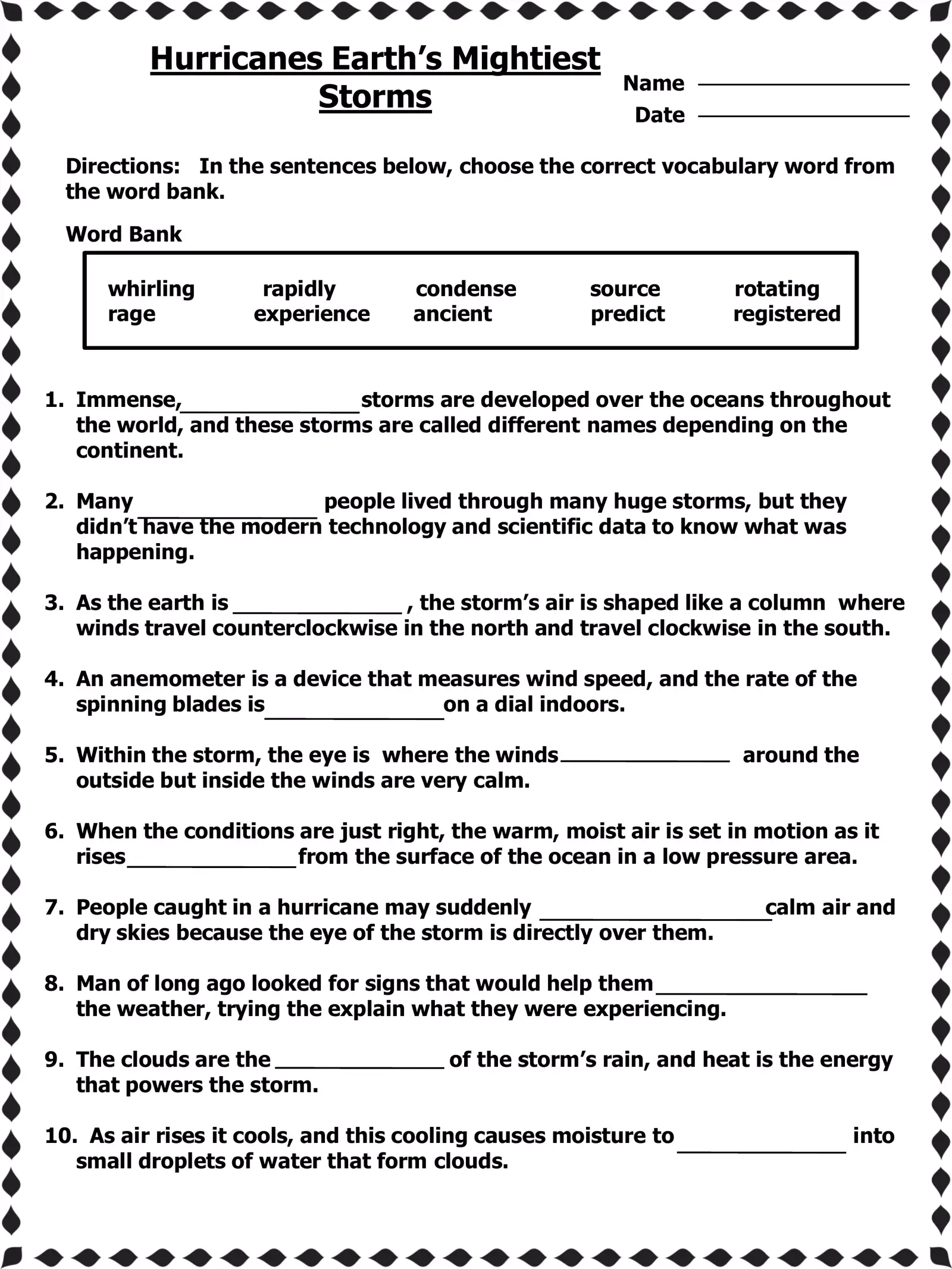 Hurricanes Earths Mightiest Storms CLOZE Interactive Worksheet Hurricanes Earths Mightiest Storms CLOZE Interactive Worksheet