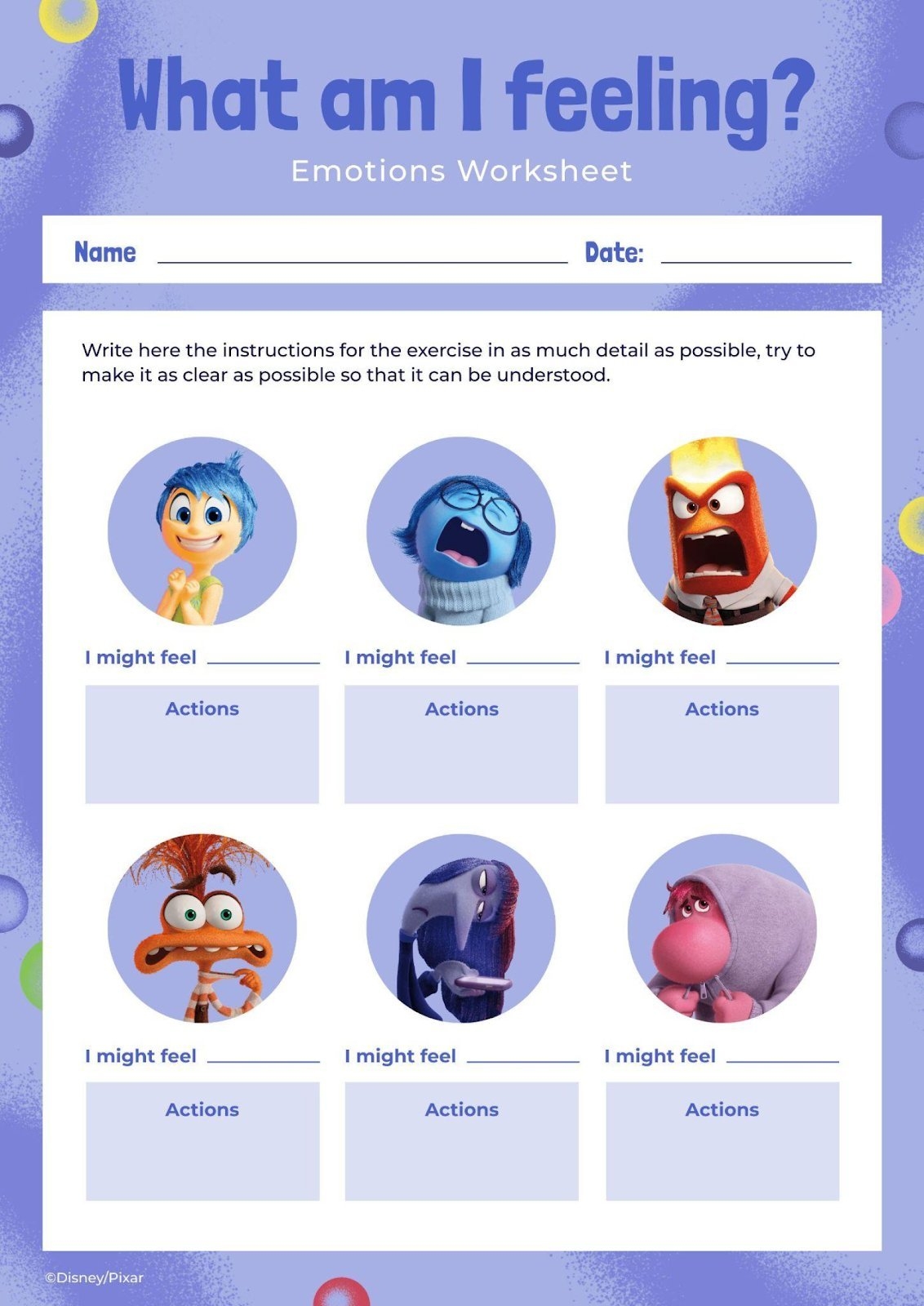 Inside Out 2 Feelings Worksheet Template Inside Out 2 Feelings Worksheet Template