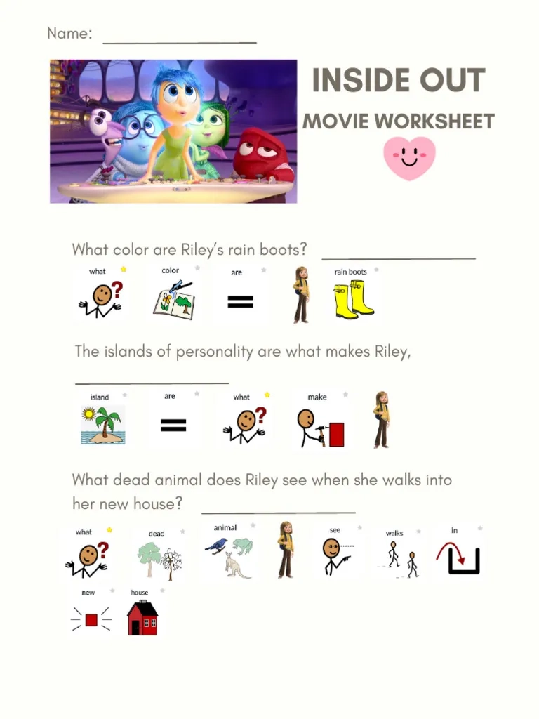 Inside Out Movie Worksheet PDF Inside Out Movie Worksheet PDF