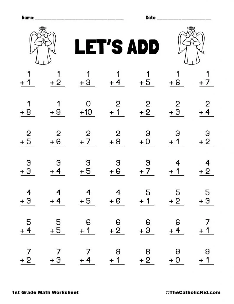 Let s Add 1st Grade Math Angel Worksheet Catholic Themed Let s Add 1st Grade Math Angel Worksheet Catholic Themed