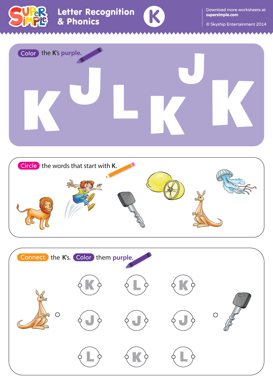Letter Recognition amp Phonics Worksheet K Uppercase Super Simple Letter Recognition amp Phonics Worksheet K Uppercase Super Simple