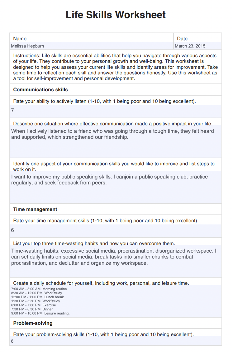 Life Skills Worksheets amp amp Example Free PDF Download Life Skills Worksheets amp amp Example Free PDF Download