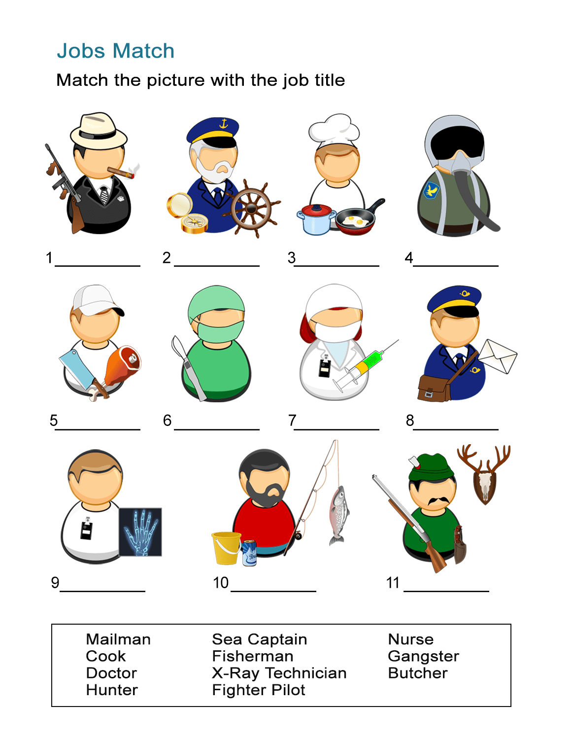 List Of Common Occupations Worksheet Match The Jobs And Pictures List Of Common Occupations Worksheet Match The Jobs And Pictures