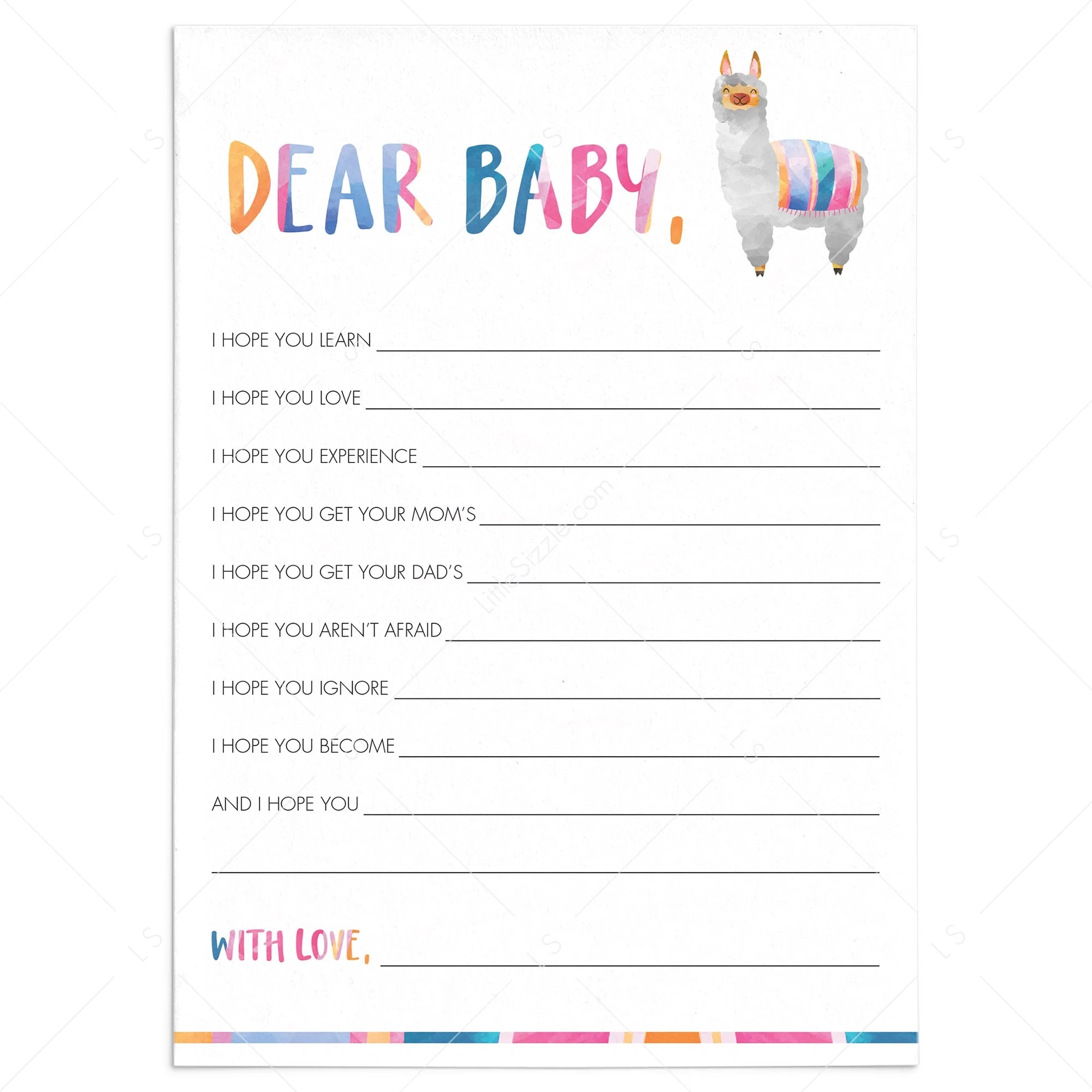 Llama Baby Shower Games Dear Baby Printable Instant Download Llama Baby Shower Games Dear Baby Printable Instant Download