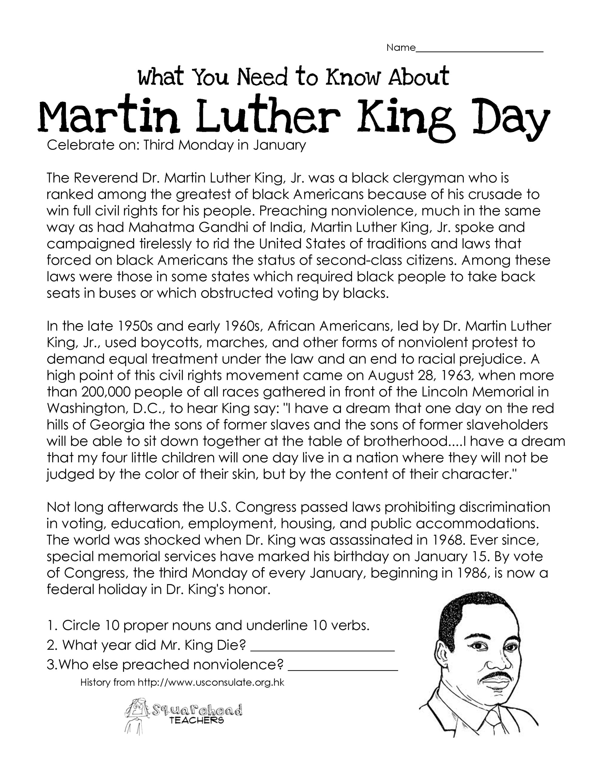 Martin Luther King Free Printable Worksheets Martin Luther King Free Printable Worksheets