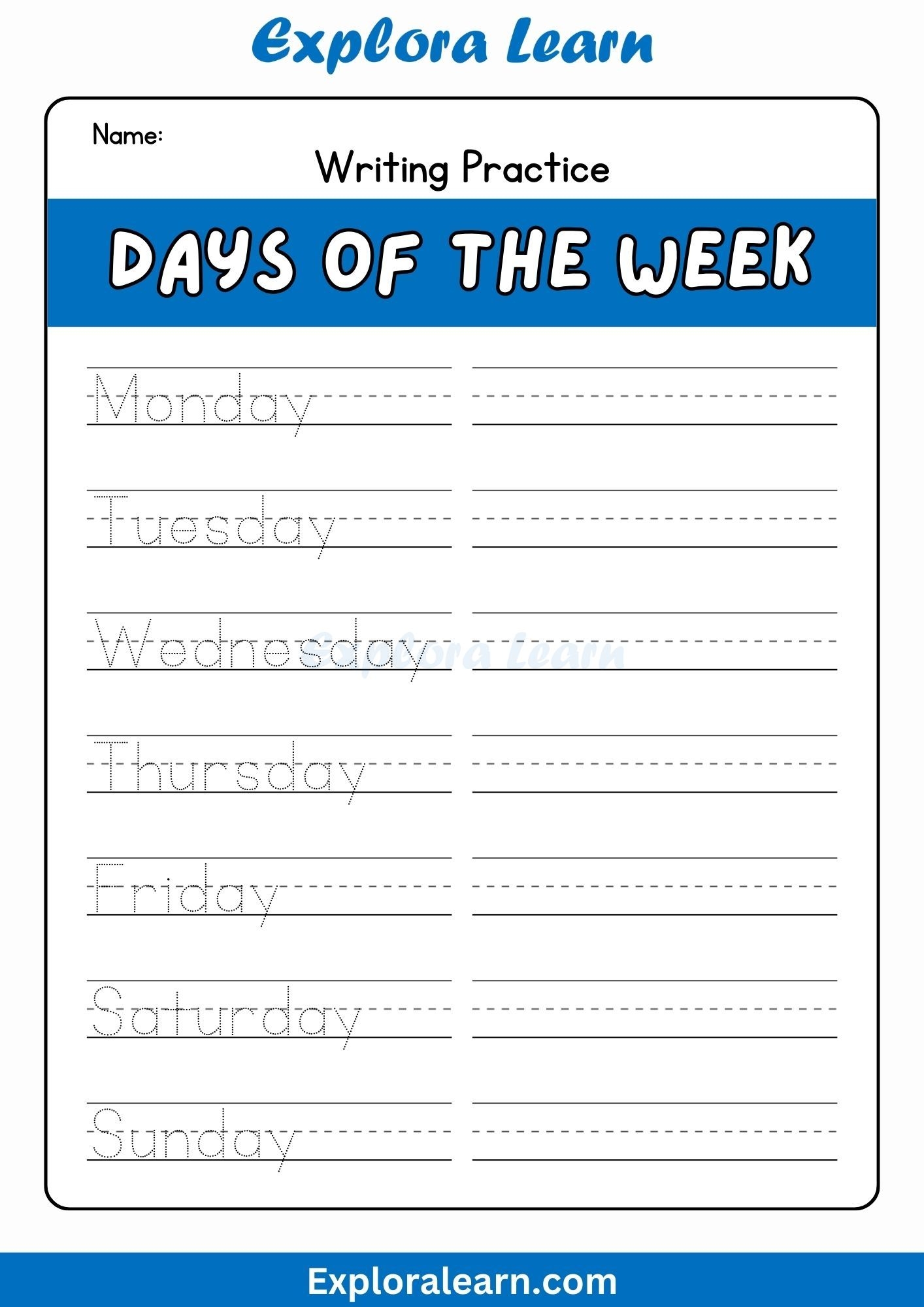 Days Of The Week Printable Worksheets Days Of The Week Printable Worksheets
