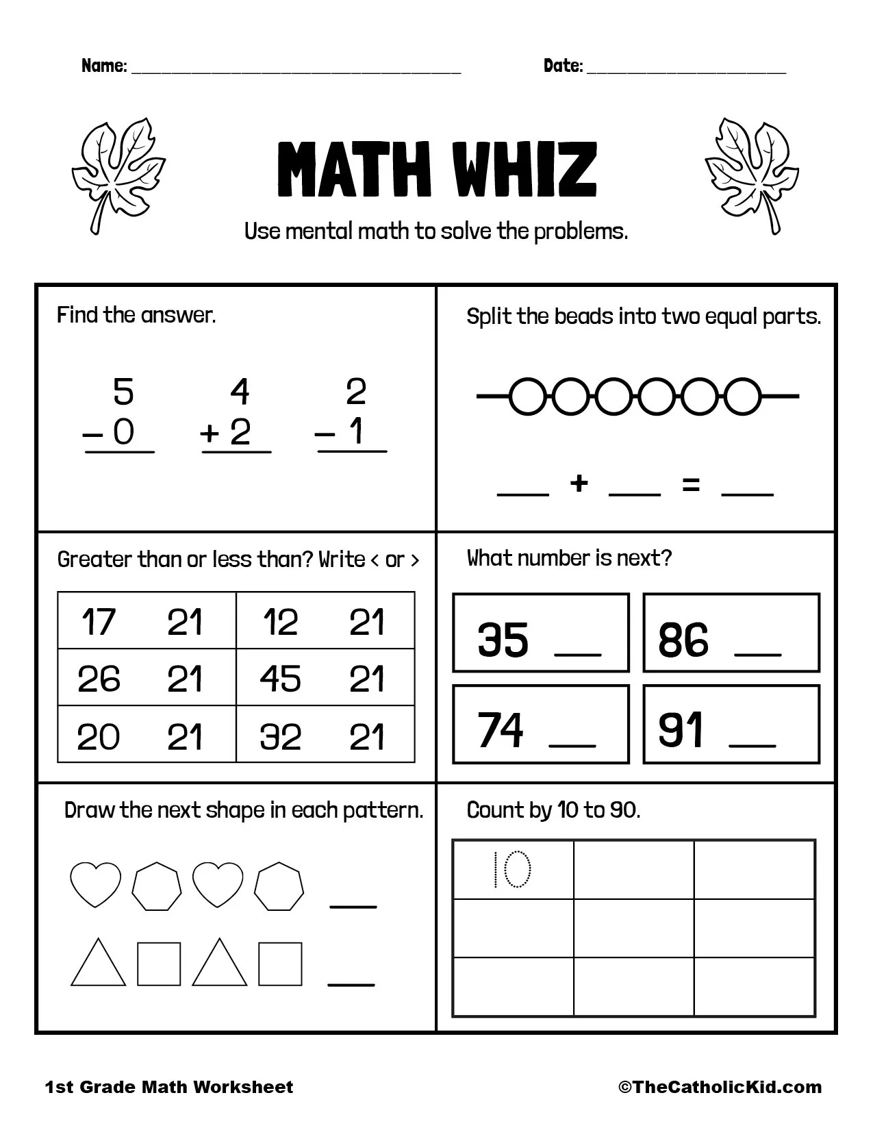 Math Review Page 1st Grade Math Worksheet Catholic Math Review Page 1st Grade Math Worksheet Catholic