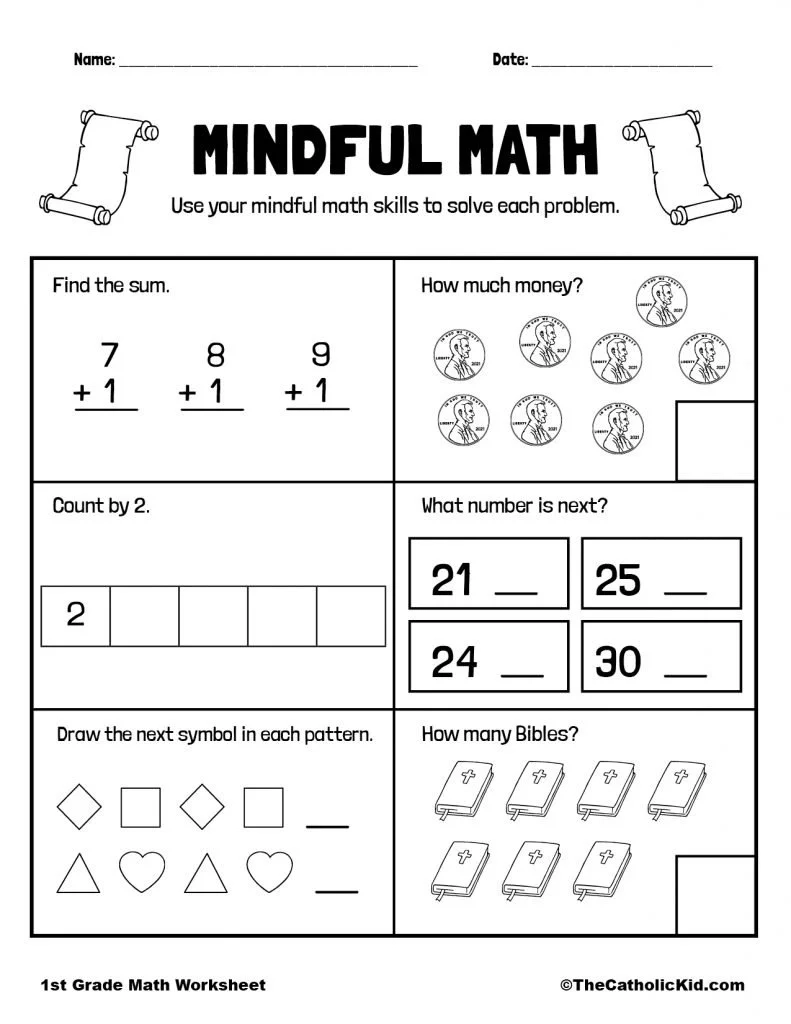 Math Review Printable 1st Grade Math Worksheet Catholic Math Review Printable 1st Grade Math Worksheet Catholic