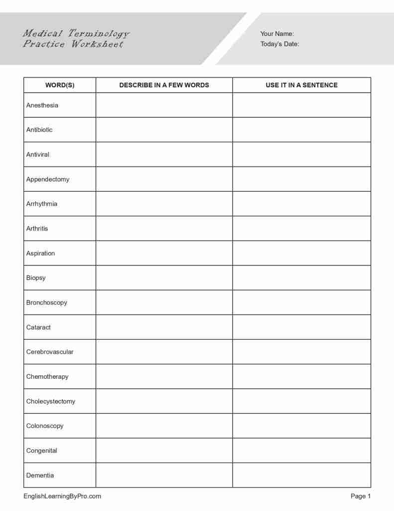 Medical Terminology Practice Worksheet Editable Fillable Medical Terminology Practice Worksheet Editable Fillable
