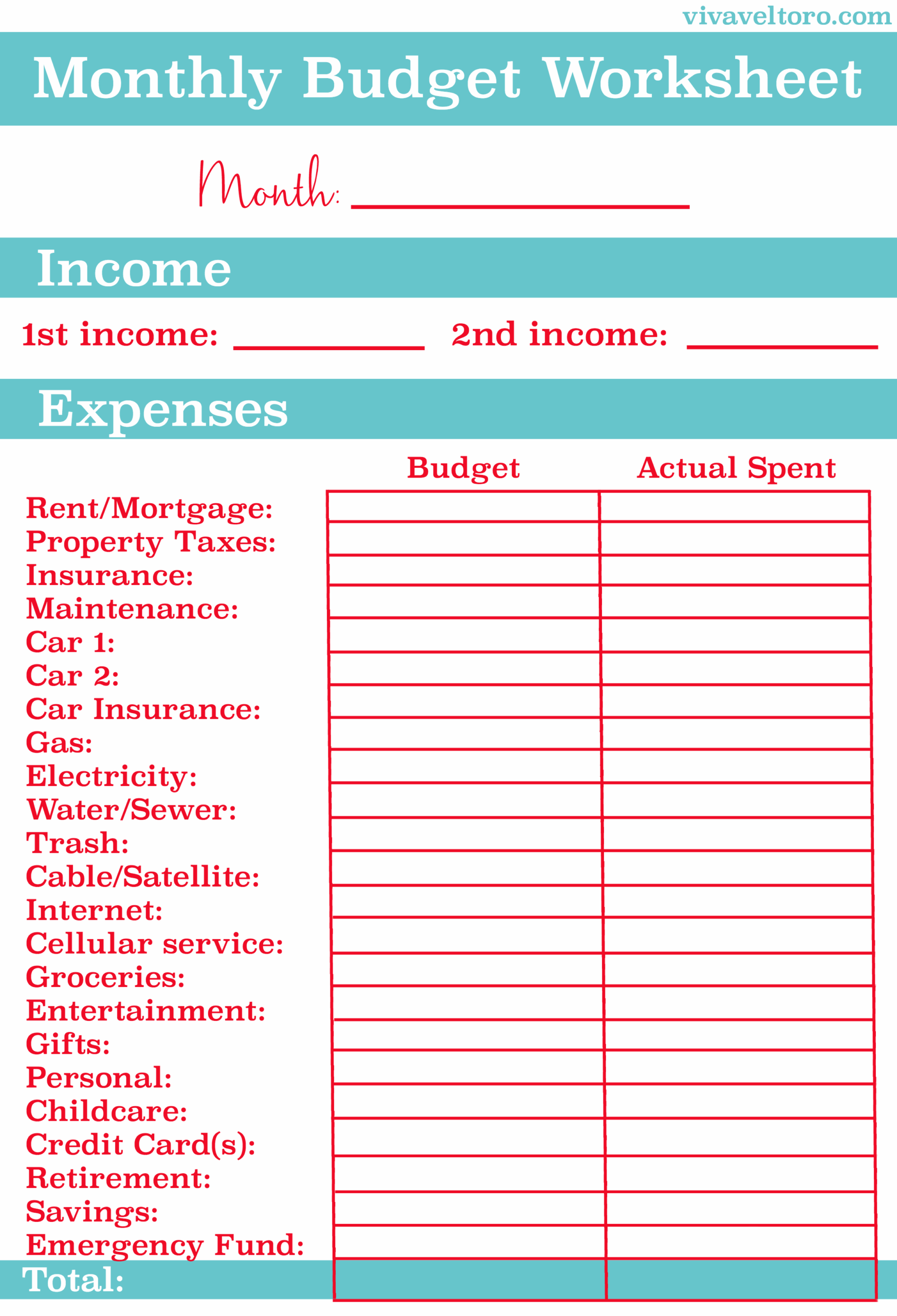 Monthly Budget Worksheet Free Printable Viva Veltoro Monthly Budget Worksheet Free Printable Viva Veltoro