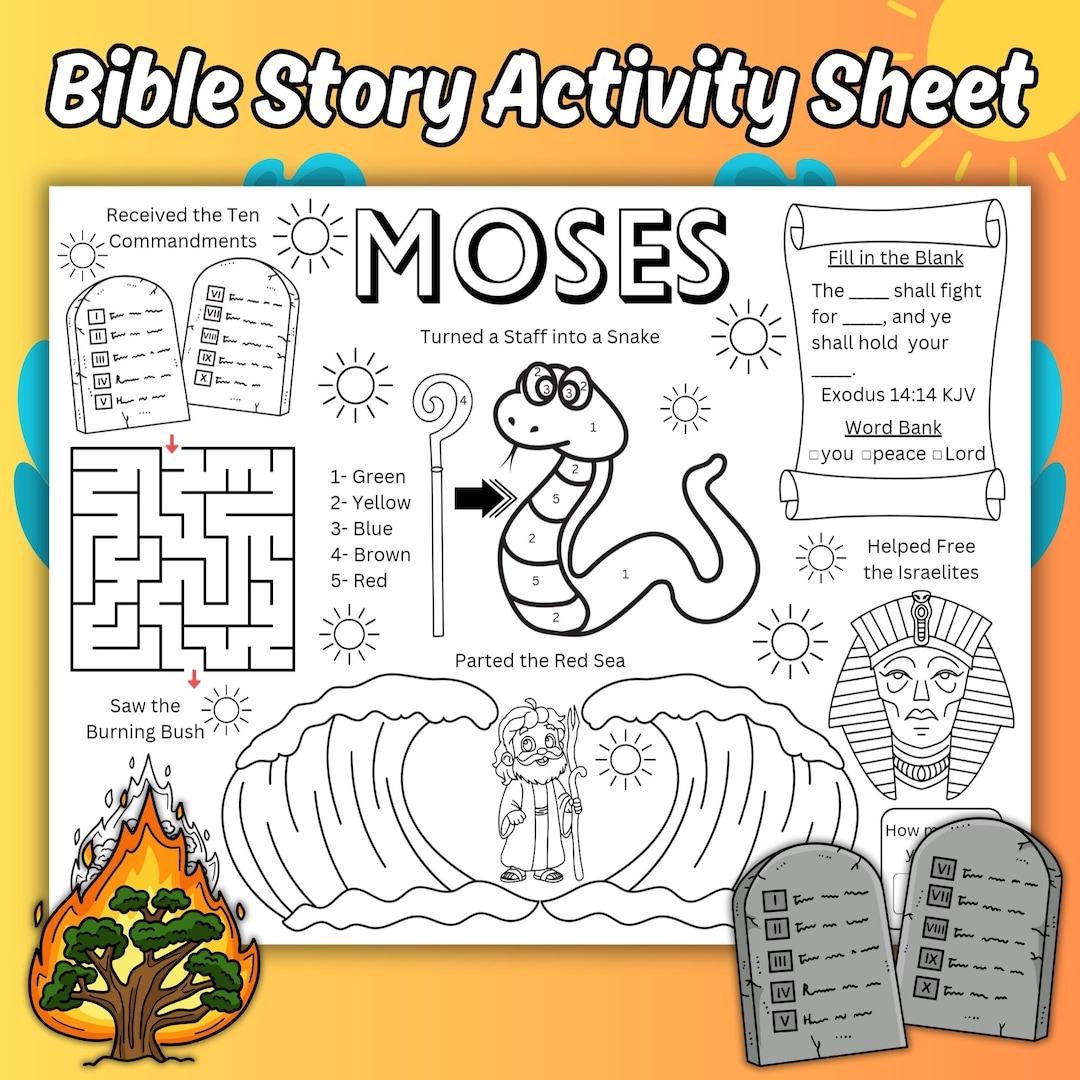 Moses Kids Activity Sheet Bible Story Coloring Activity Page Moses Kids Activity Sheet Bible Story Coloring Activity Page