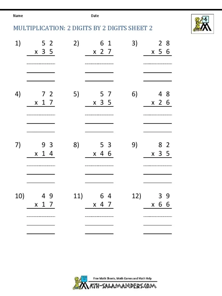 Double Digit Multiplication Printable Worksheets Double Digit Multiplication Printable Worksheets