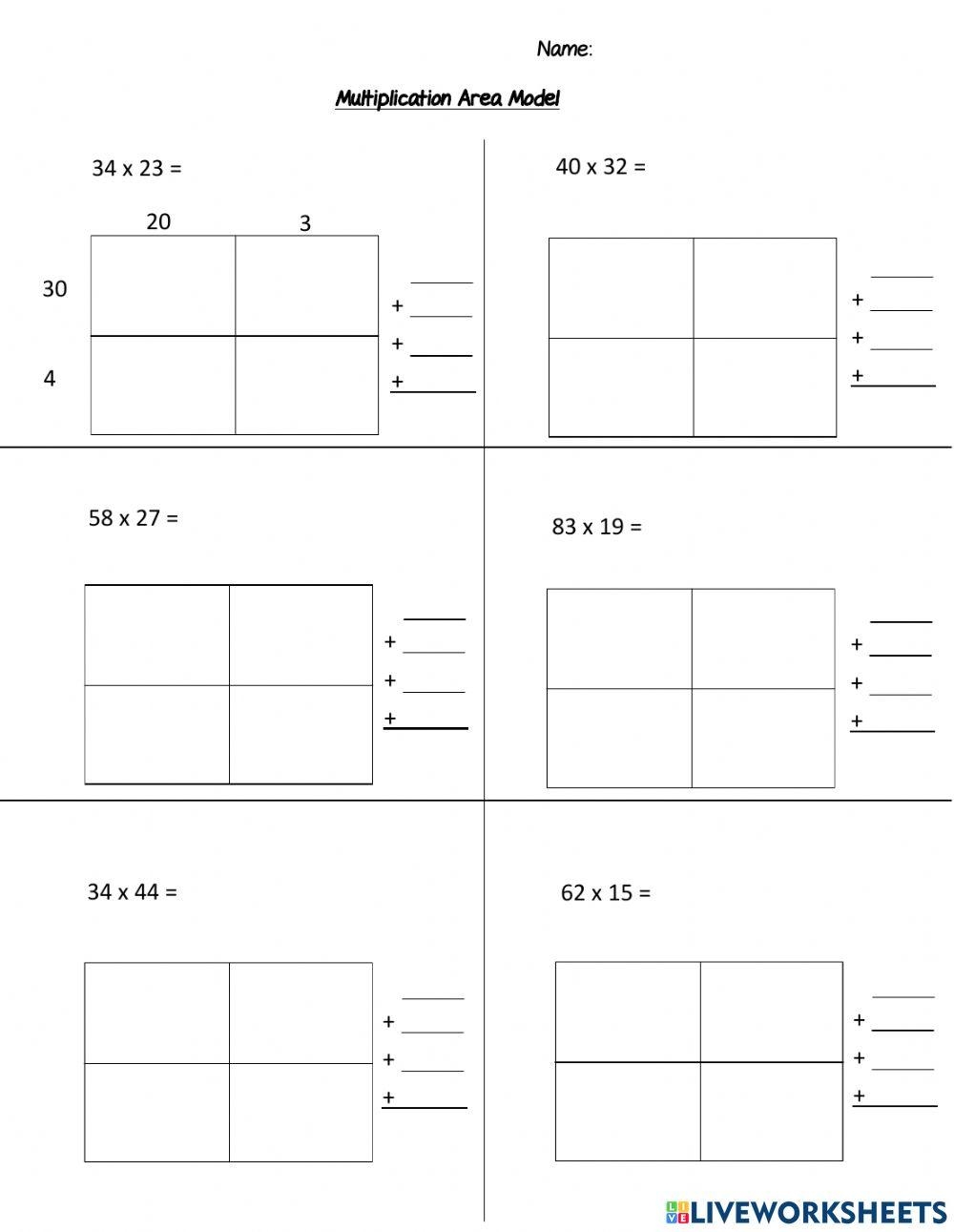 Multiplication Area Model Worksheet Live Worksheets Worksheets Multiplication Area Model Worksheet Live Worksheets Worksheets