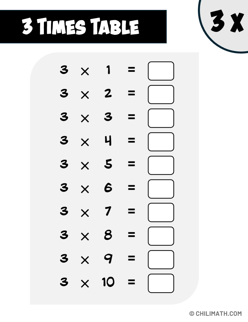 3 Times Table Printable Worksheet 3 Times Table Printable Worksheet