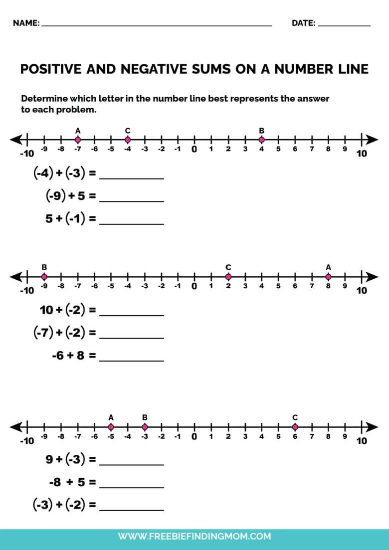 Free Printable Number Line Addition Worksheets