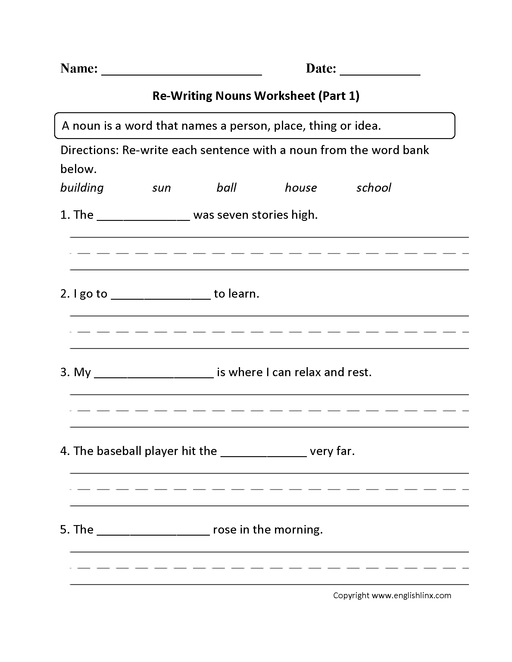 Free Printable Noun Worksheets Free Printable Noun Worksheets