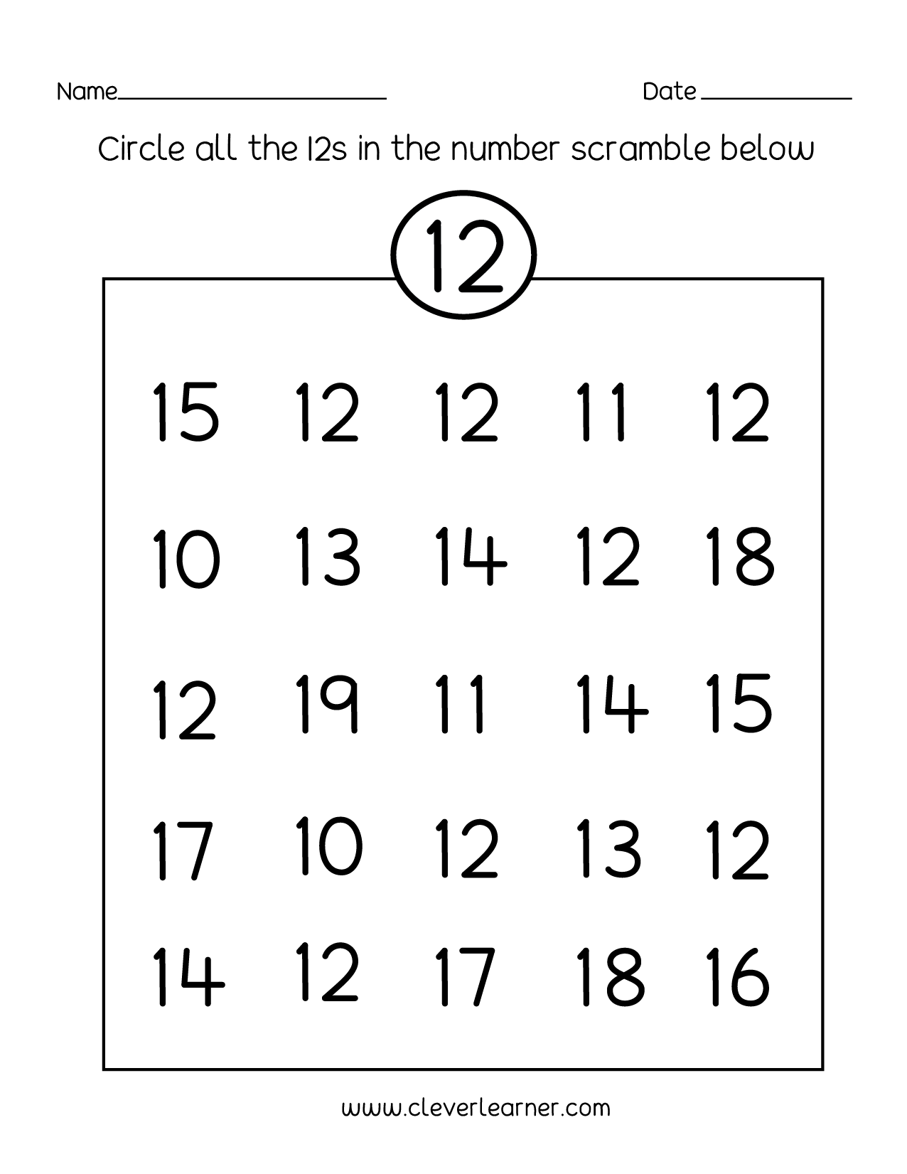 Number Twelve Writing Counting And Identification Printable Number Twelve Writing Counting And Identification Printable