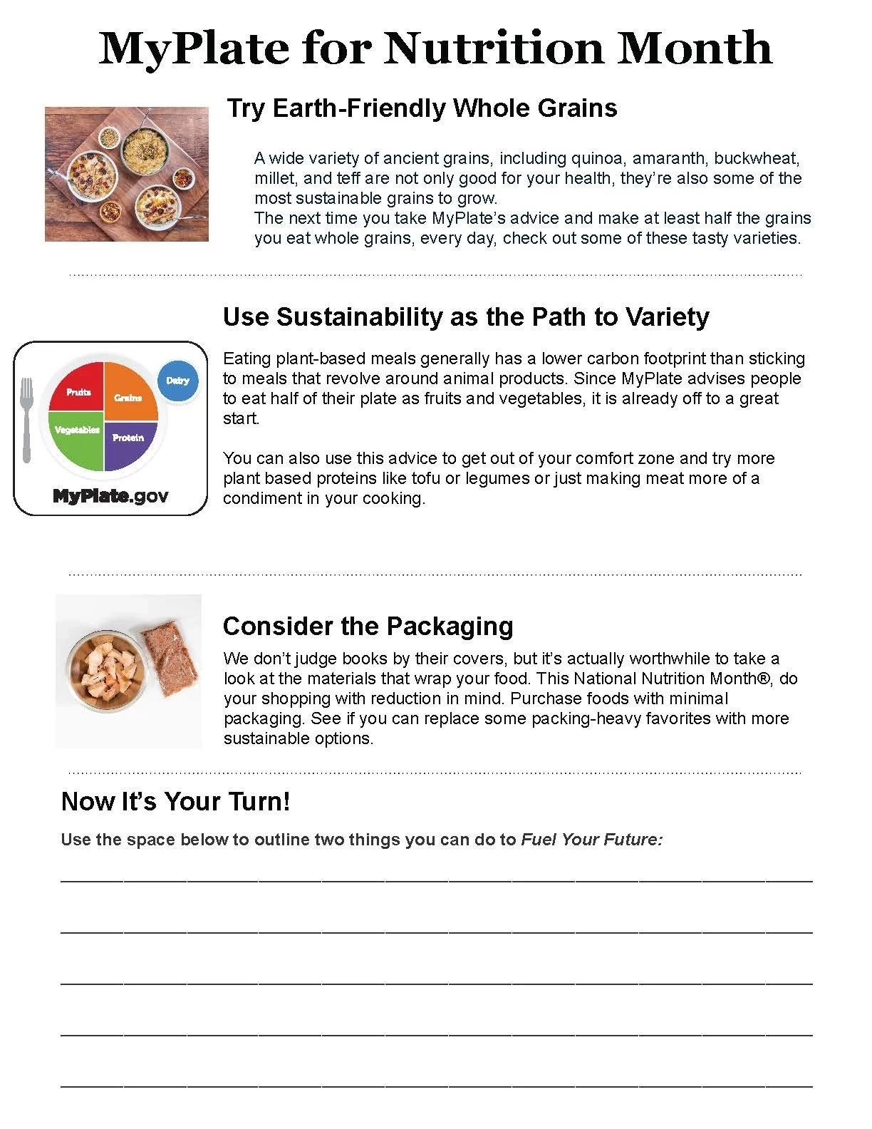 Nutrition Month Worksheet Handout To Use MyPlate In Printable Nutrition Month Worksheet Handout To Use MyPlate In Printable