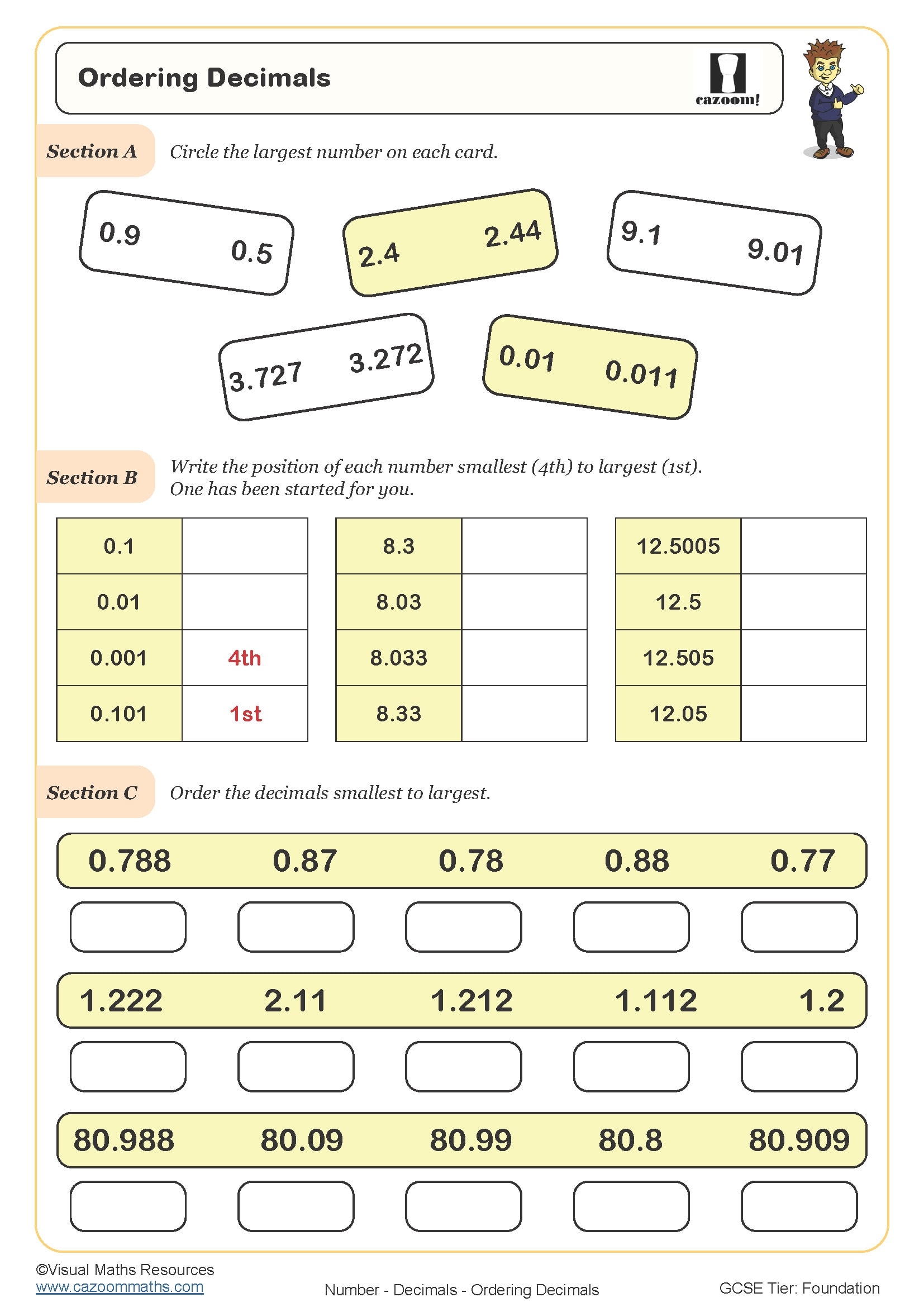 Ordering Decimals Worksheet Printable PDF Ordering Decimals Ordering Decimals Worksheet Printable PDF Ordering Decimals
