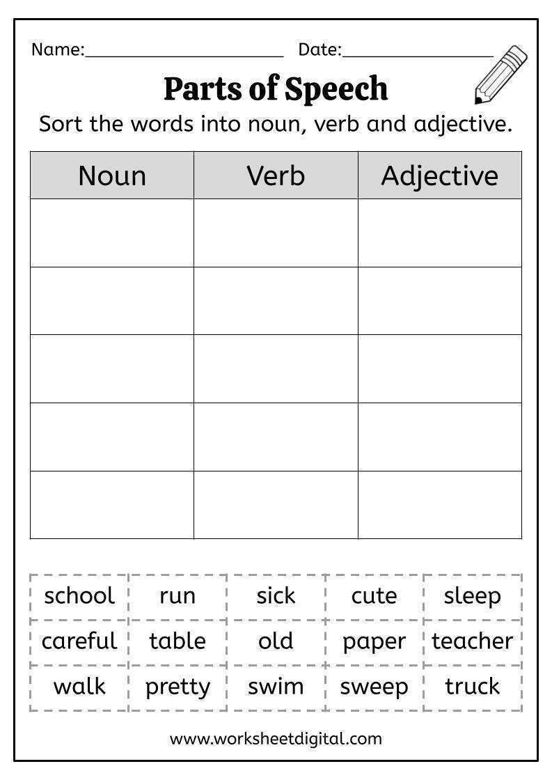 Free Printable Parts Of Speech Worksheets Free Printable Parts Of Speech Worksheets