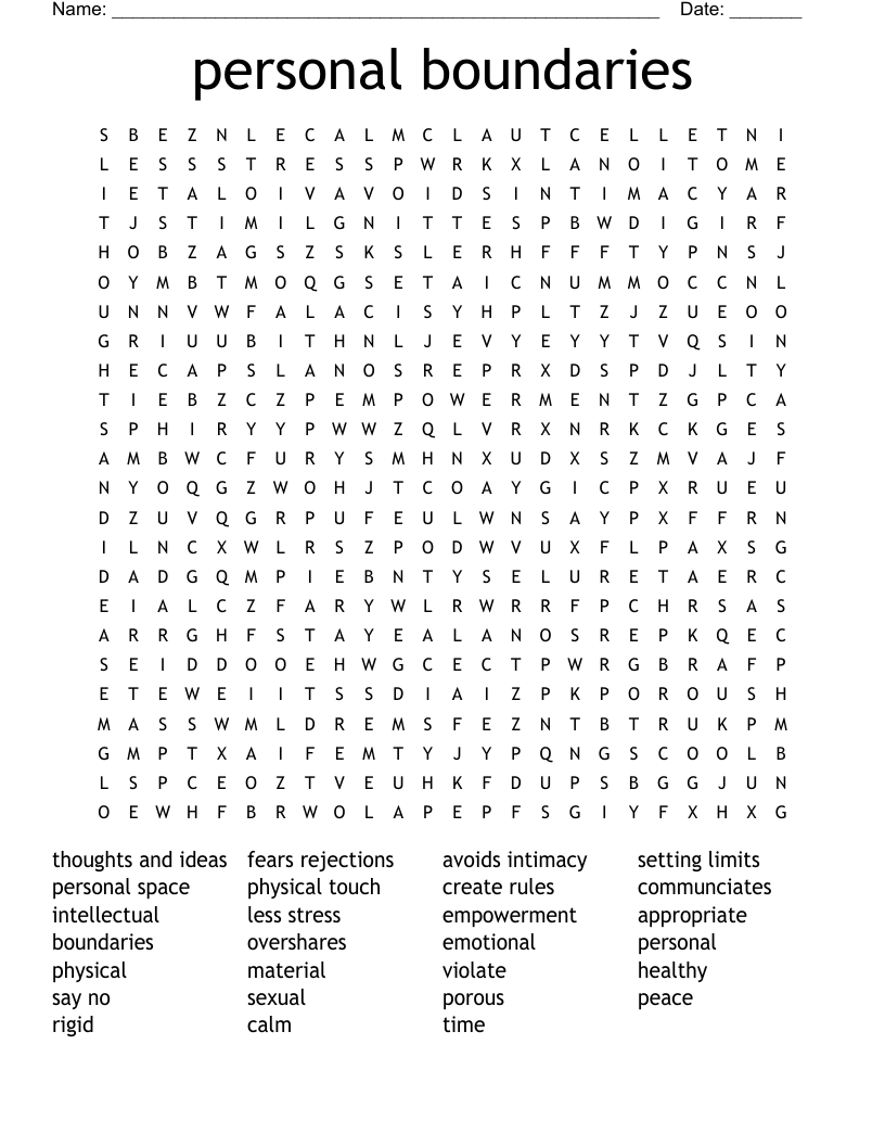 Personal Boundaries Word Search WordMint Personal Boundaries Word Search WordMint